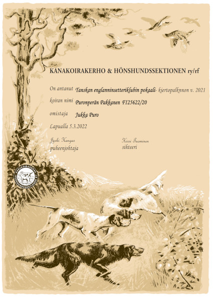 Korkein palkinto ulkomailta 2021